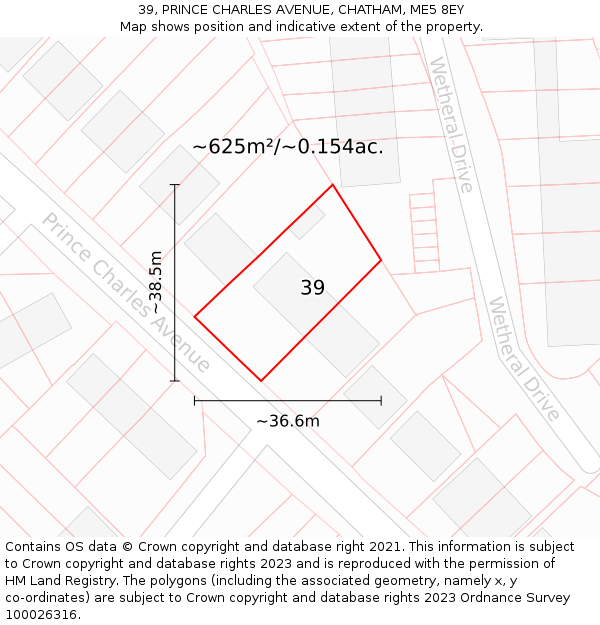 39, PRINCE CHARLES AVENUE, CHATHAM, ME5 8EY: Plot and title map