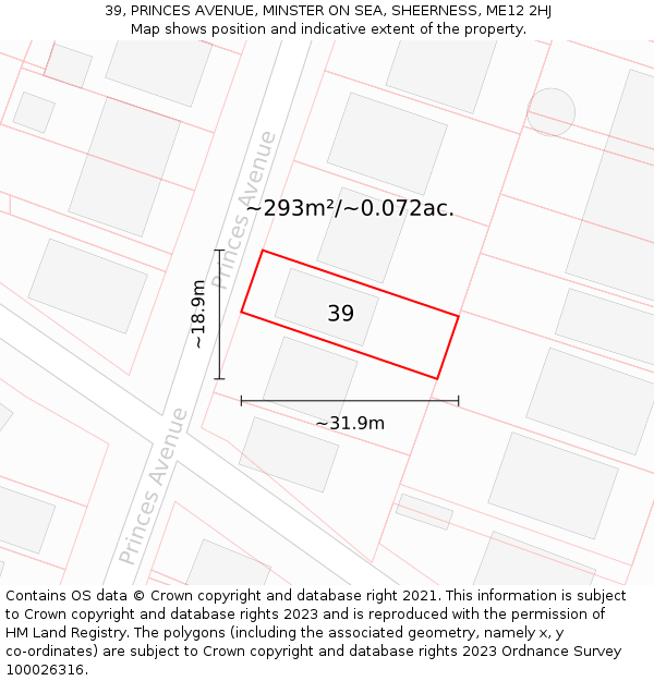 39, PRINCES AVENUE, MINSTER ON SEA, SHEERNESS, ME12 2HJ: Plot and title map