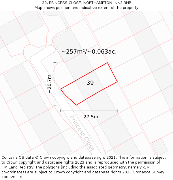 39, PRINCESS CLOSE, NORTHAMPTON, NN3 3NR: Plot and title map