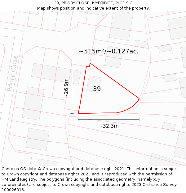 39, PRIORY CLOSE, IVYBRIDGE, PL21 9JG: Plot and title map