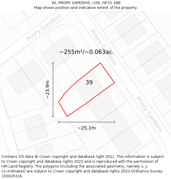 39, PRIORY GARDENS, USK, NP15 1BB: Plot and title map