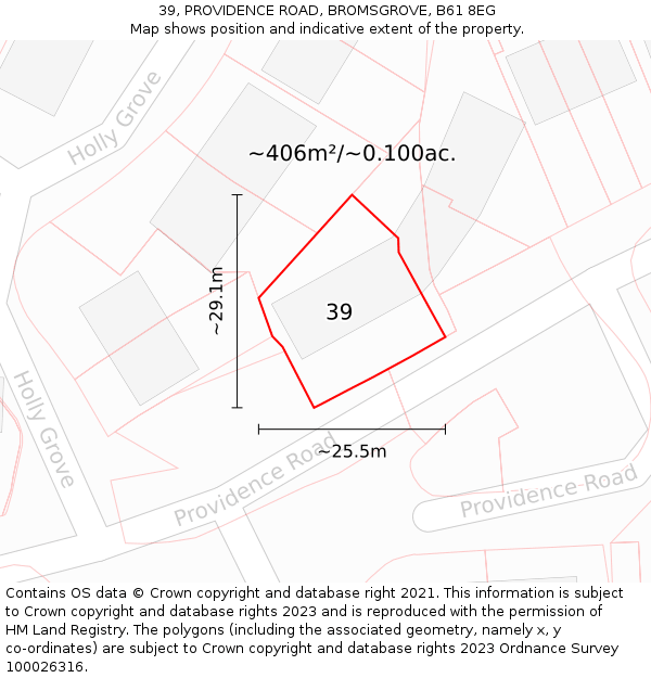 39, PROVIDENCE ROAD, BROMSGROVE, B61 8EG: Plot and title map
