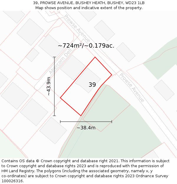 39, PROWSE AVENUE, BUSHEY HEATH, BUSHEY, WD23 1LB: Plot and title map