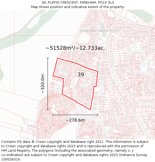 39, PUFFIN CRESCENT, FAREHAM, PO14 3LG: Plot and title map
