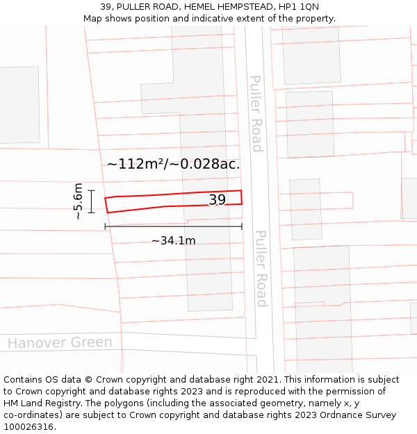 39, PULLER ROAD, HEMEL HEMPSTEAD, HP1 1QN: Plot and title map