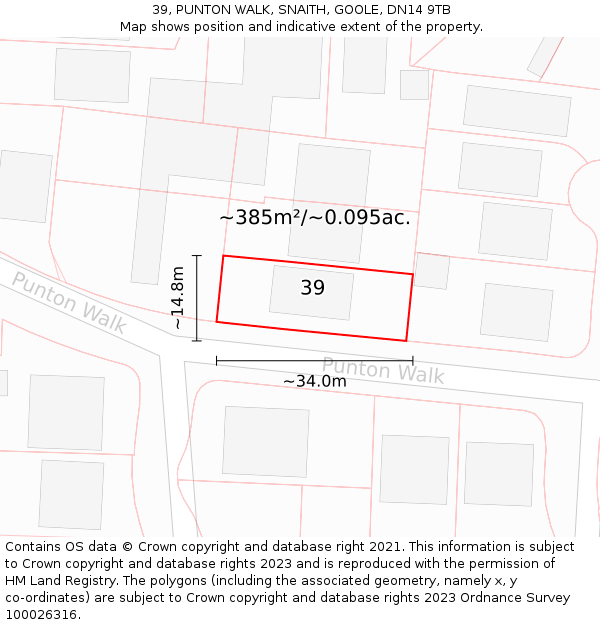 39, PUNTON WALK, SNAITH, GOOLE, DN14 9TB: Plot and title map