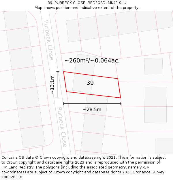 39, PURBECK CLOSE, BEDFORD, MK41 9LU: Plot and title map