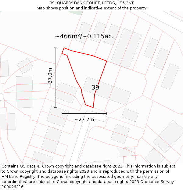 39, QUARRY BANK COURT, LEEDS, LS5 3NT: Plot and title map