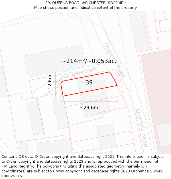 39, QUEENS ROAD, WINCHESTER, SO22 4PH: Plot and title map