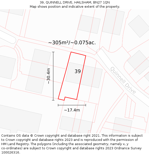 39, QUINNELL DRIVE, HAILSHAM, BN27 1QN: Plot and title map