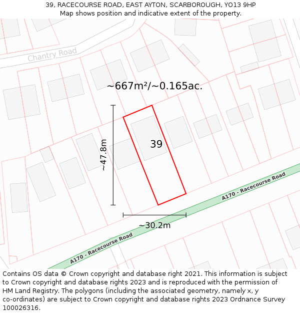 39, RACECOURSE ROAD, EAST AYTON, SCARBOROUGH, YO13 9HP: Plot and title map