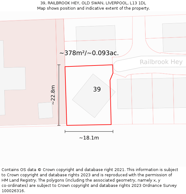 39, RAILBROOK HEY, OLD SWAN, LIVERPOOL, L13 1DL: Plot and title map