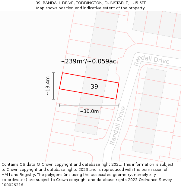 39, RANDALL DRIVE, TODDINGTON, DUNSTABLE, LU5 6FE: Plot and title map