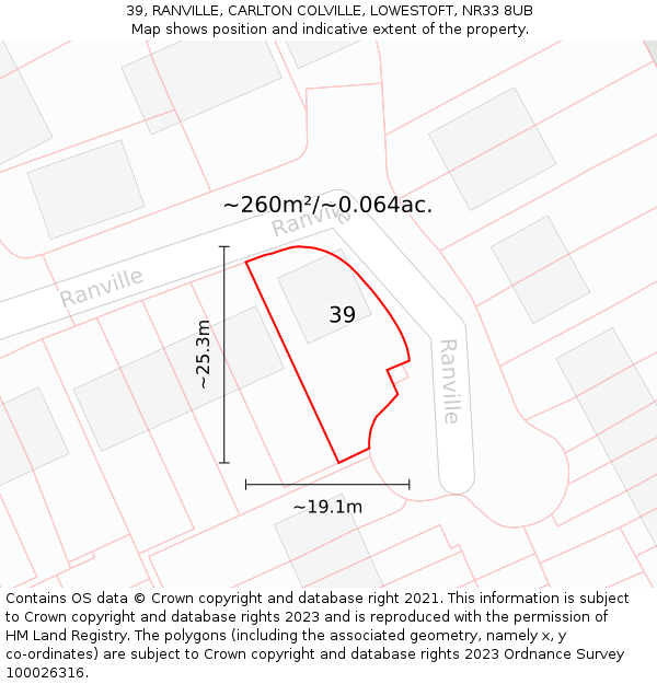 39, RANVILLE, CARLTON COLVILLE, LOWESTOFT, NR33 8UB: Plot and title map
