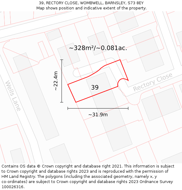 39, RECTORY CLOSE, WOMBWELL, BARNSLEY, S73 8EY: Plot and title map