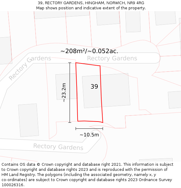 39, RECTORY GARDENS, HINGHAM, NORWICH, NR9 4RG: Plot and title map