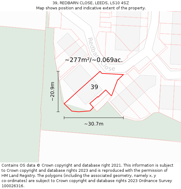 39, REDBARN CLOSE, LEEDS, LS10 4SZ: Plot and title map