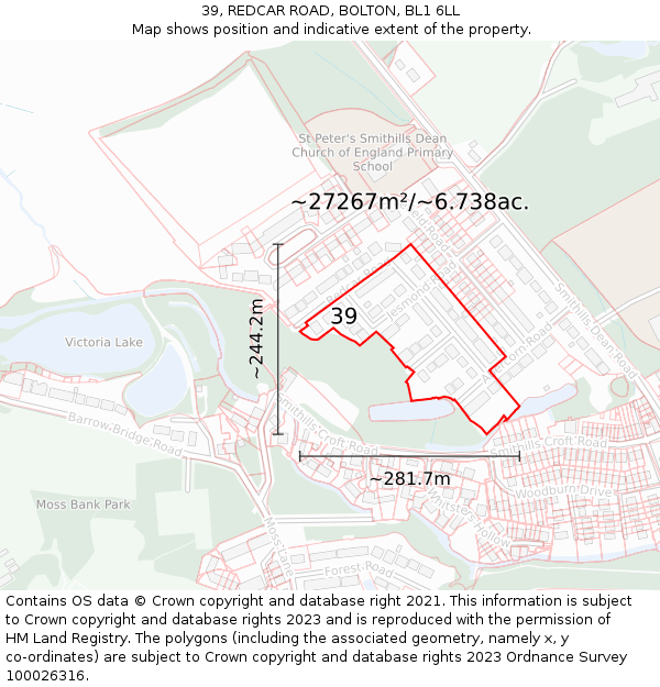 39, REDCAR ROAD, BOLTON, BL1 6LL: Plot and title map
