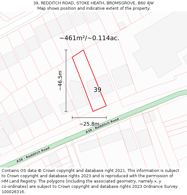 39, REDDITCH ROAD, STOKE HEATH, BROMSGROVE, B60 4JW: Plot and title map