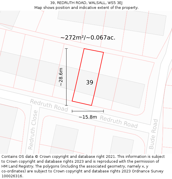 39, REDRUTH ROAD, WALSALL, WS5 3EJ: Plot and title map