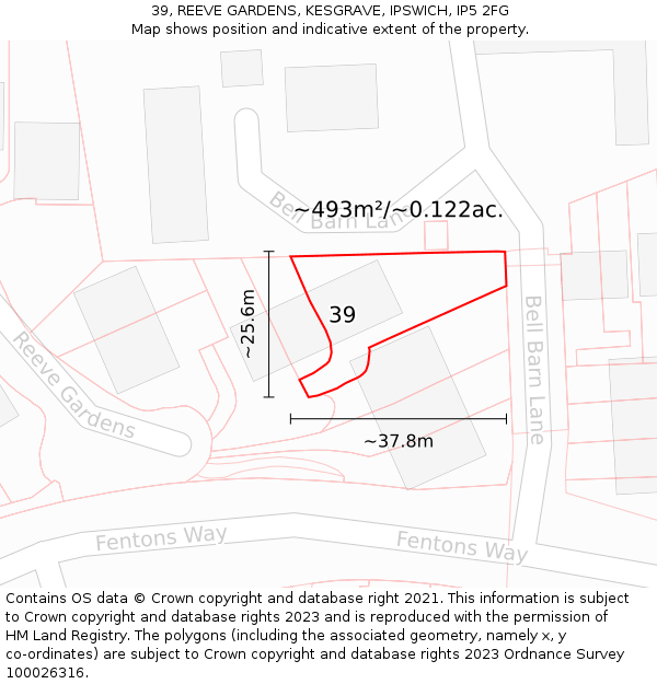 39, REEVE GARDENS, KESGRAVE, IPSWICH, IP5 2FG: Plot and title map