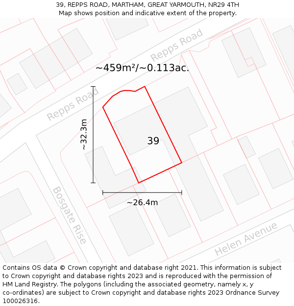 39, REPPS ROAD, MARTHAM, GREAT YARMOUTH, NR29 4TH: Plot and title map