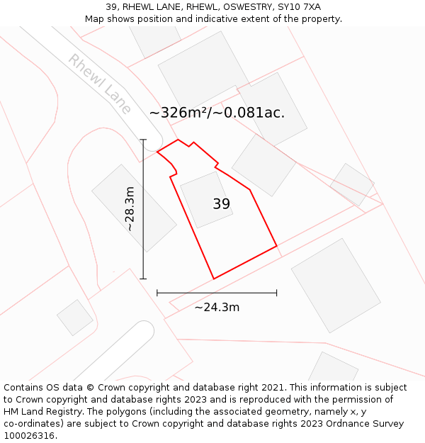 39, RHEWL LANE, RHEWL, OSWESTRY, SY10 7XA: Plot and title map
