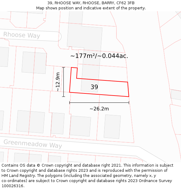 39, RHOOSE WAY, RHOOSE, BARRY, CF62 3FB: Plot and title map