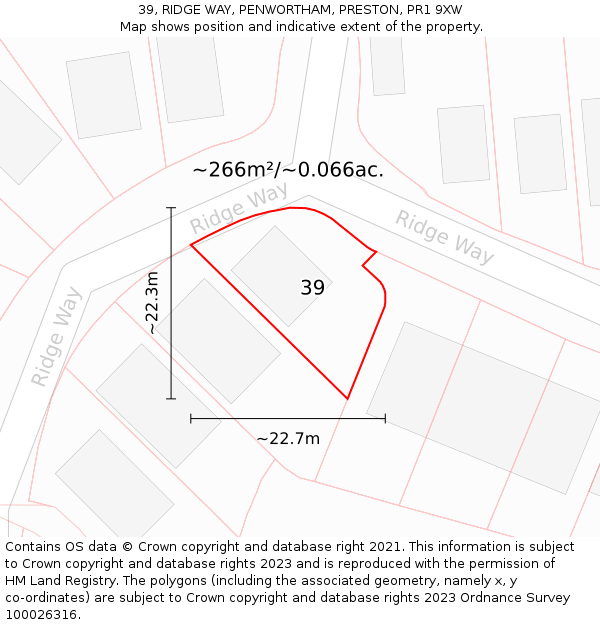 39, RIDGE WAY, PENWORTHAM, PRESTON, PR1 9XW: Plot and title map