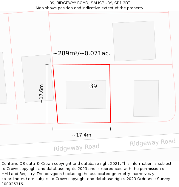 39, RIDGEWAY ROAD, SALISBURY, SP1 3BT: Plot and title map