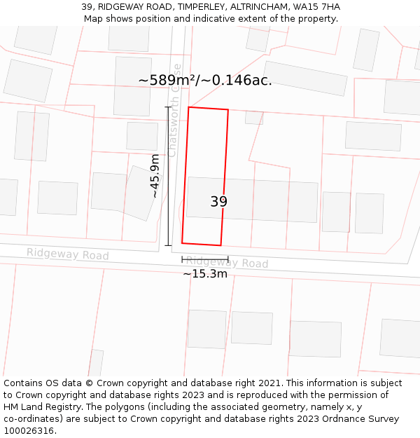 39, RIDGEWAY ROAD, TIMPERLEY, ALTRINCHAM, WA15 7HA: Plot and title map