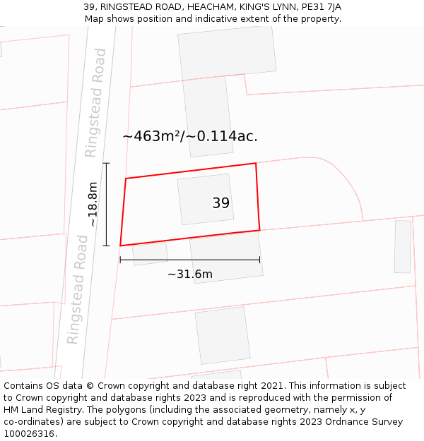 39, RINGSTEAD ROAD, HEACHAM, KING'S LYNN, PE31 7JA: Plot and title map
