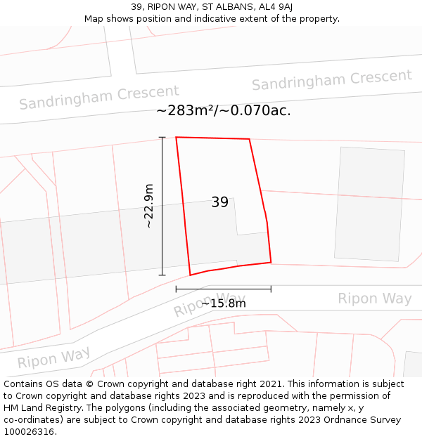 39, RIPON WAY, ST ALBANS, AL4 9AJ: Plot and title map