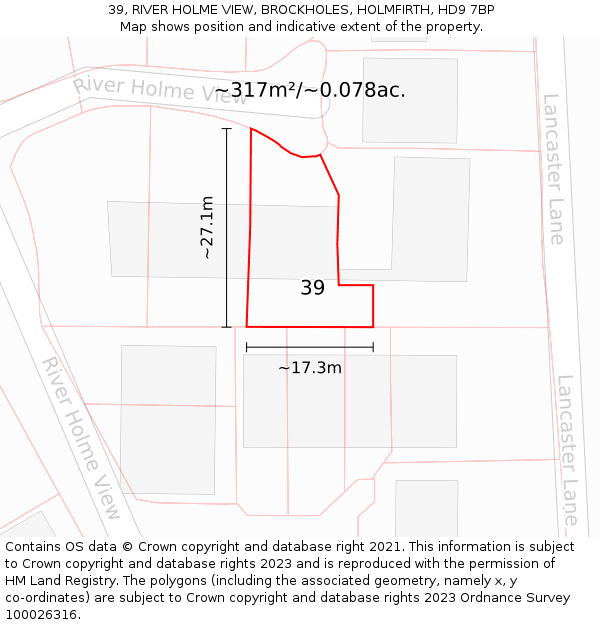 39, RIVER HOLME VIEW, BROCKHOLES, HOLMFIRTH, HD9 7BP: Plot and title map