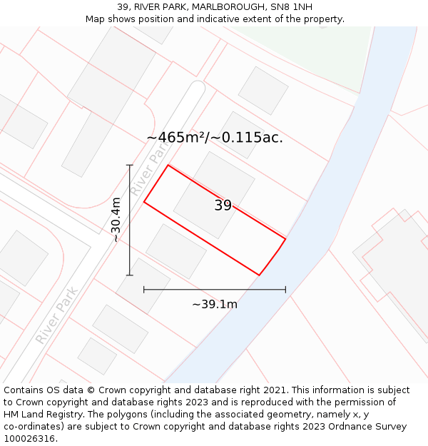 39, RIVER PARK, MARLBOROUGH, SN8 1NH: Plot and title map