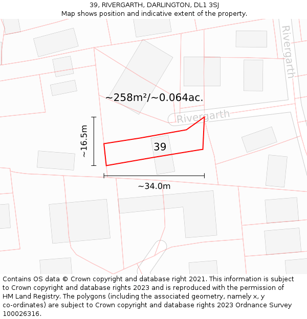 39, RIVERGARTH, DARLINGTON, DL1 3SJ: Plot and title map
