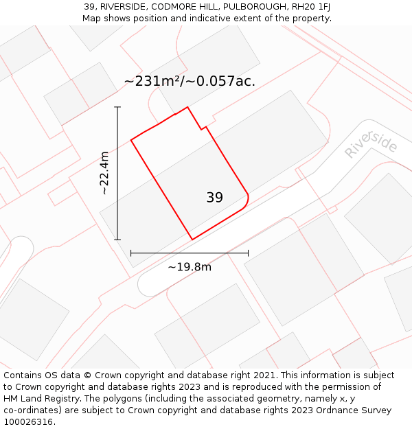 39, RIVERSIDE, CODMORE HILL, PULBOROUGH, RH20 1FJ: Plot and title map