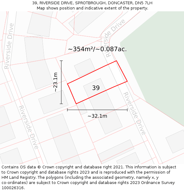 39, RIVERSIDE DRIVE, SPROTBROUGH, DONCASTER, DN5 7LH: Plot and title map