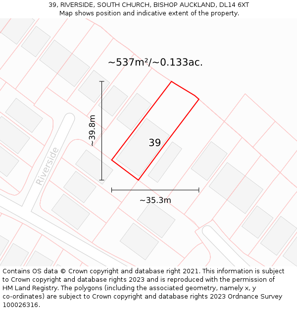 39, RIVERSIDE, SOUTH CHURCH, BISHOP AUCKLAND, DL14 6XT: Plot and title map