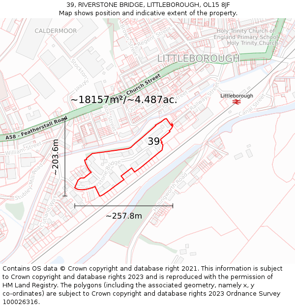 39, RIVERSTONE BRIDGE, LITTLEBOROUGH, OL15 8JF: Plot and title map