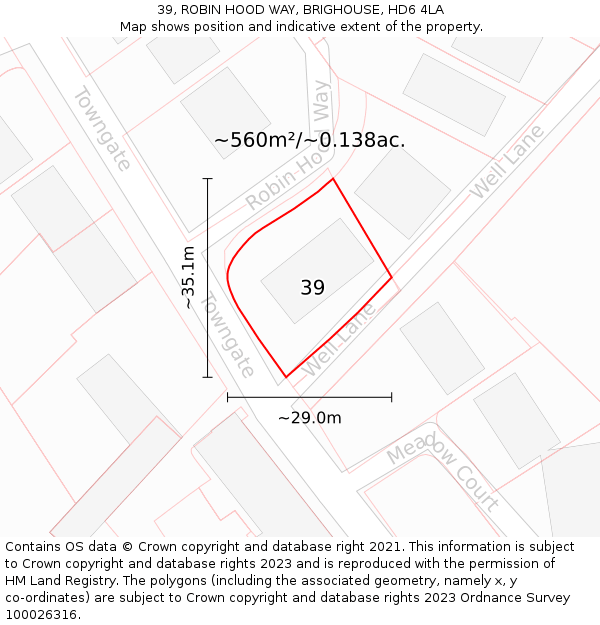 39, ROBIN HOOD WAY, BRIGHOUSE, HD6 4LA: Plot and title map