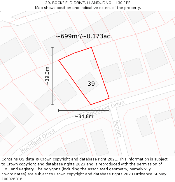 39, ROCKFIELD DRIVE, LLANDUDNO, LL30 1PF: Plot and title map