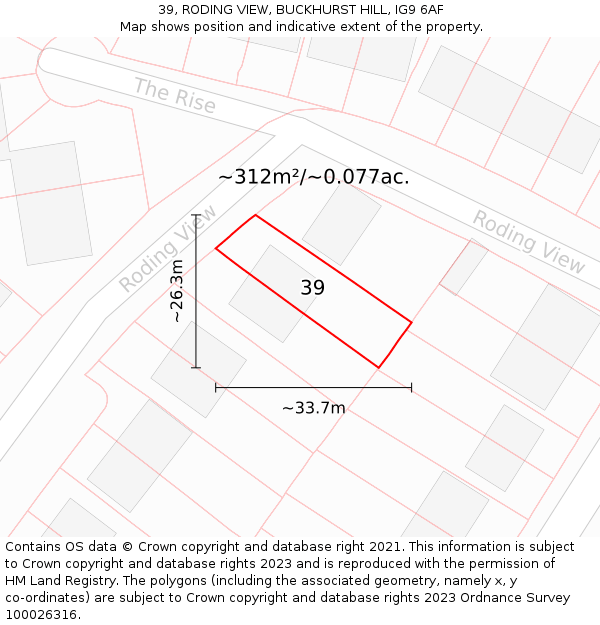 39, RODING VIEW, BUCKHURST HILL, IG9 6AF: Plot and title map
