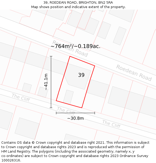 39, ROEDEAN ROAD, BRIGHTON, BN2 5RA: Plot and title map