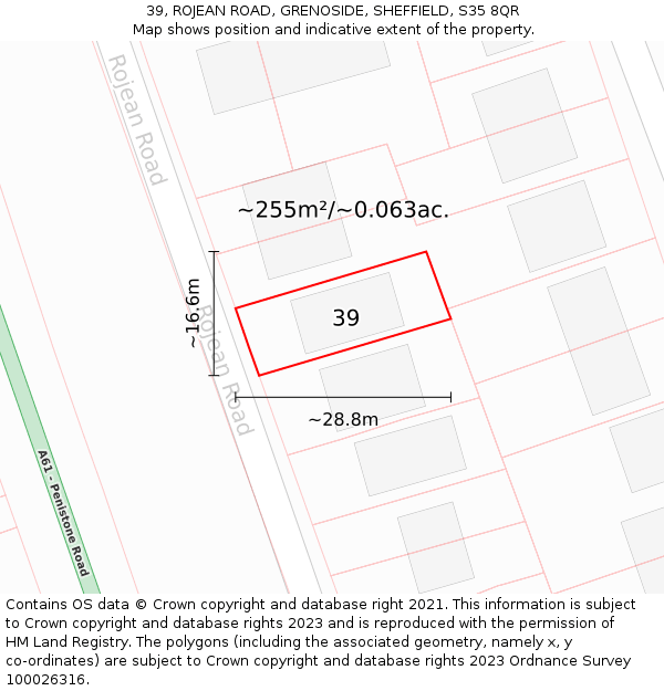 39, ROJEAN ROAD, GRENOSIDE, SHEFFIELD, S35 8QR: Plot and title map