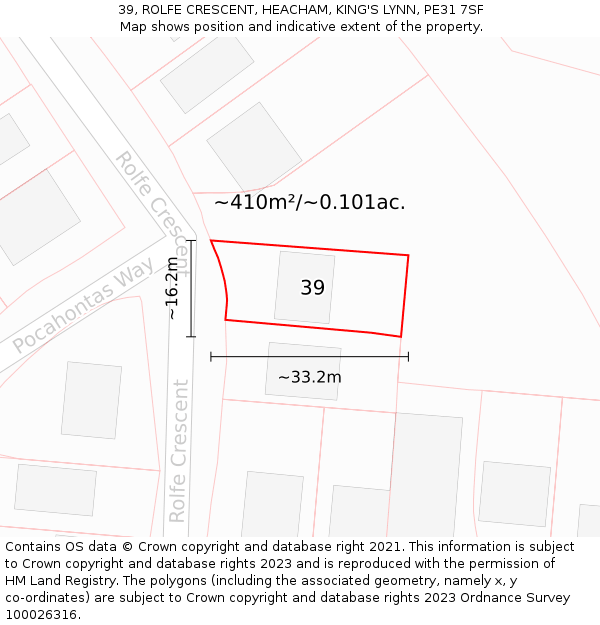 39, ROLFE CRESCENT, HEACHAM, KING'S LYNN, PE31 7SF: Plot and title map