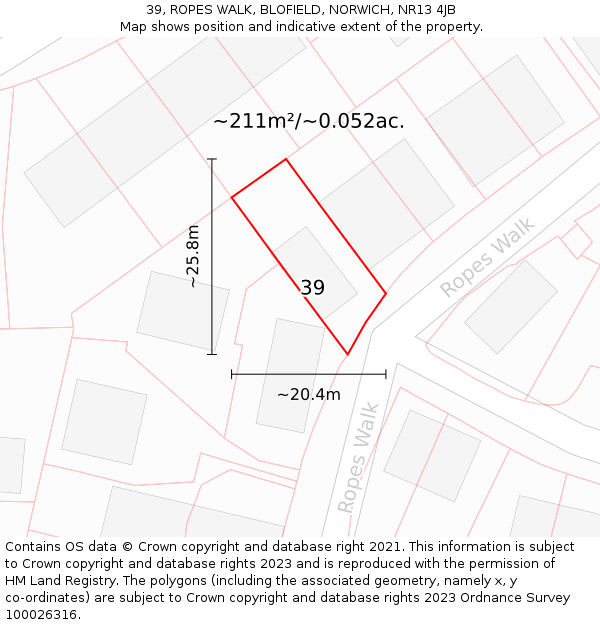39, ROPES WALK, BLOFIELD, NORWICH, NR13 4JB: Plot and title map