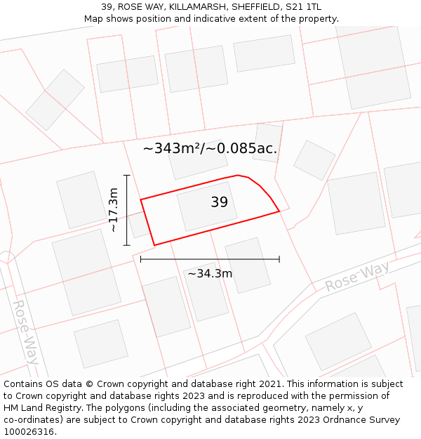 39, ROSE WAY, KILLAMARSH, SHEFFIELD, S21 1TL: Plot and title map