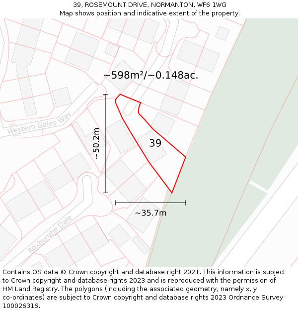 39, ROSEMOUNT DRIVE, NORMANTON, WF6 1WG: Plot and title map
