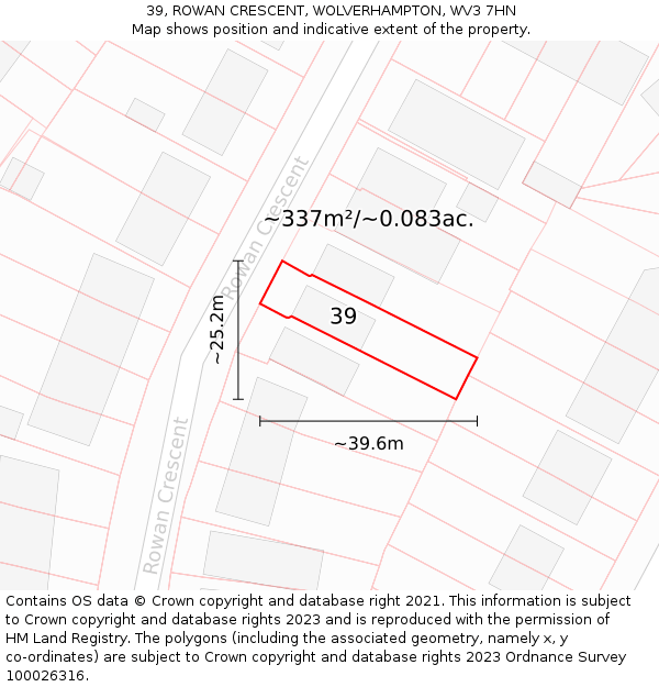 39, ROWAN CRESCENT, WOLVERHAMPTON, WV3 7HN: Plot and title map